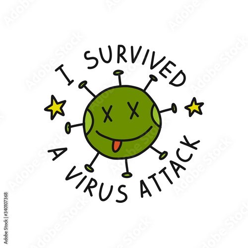 coronavirus, i survived a virus attack doodle icon, vector illustration