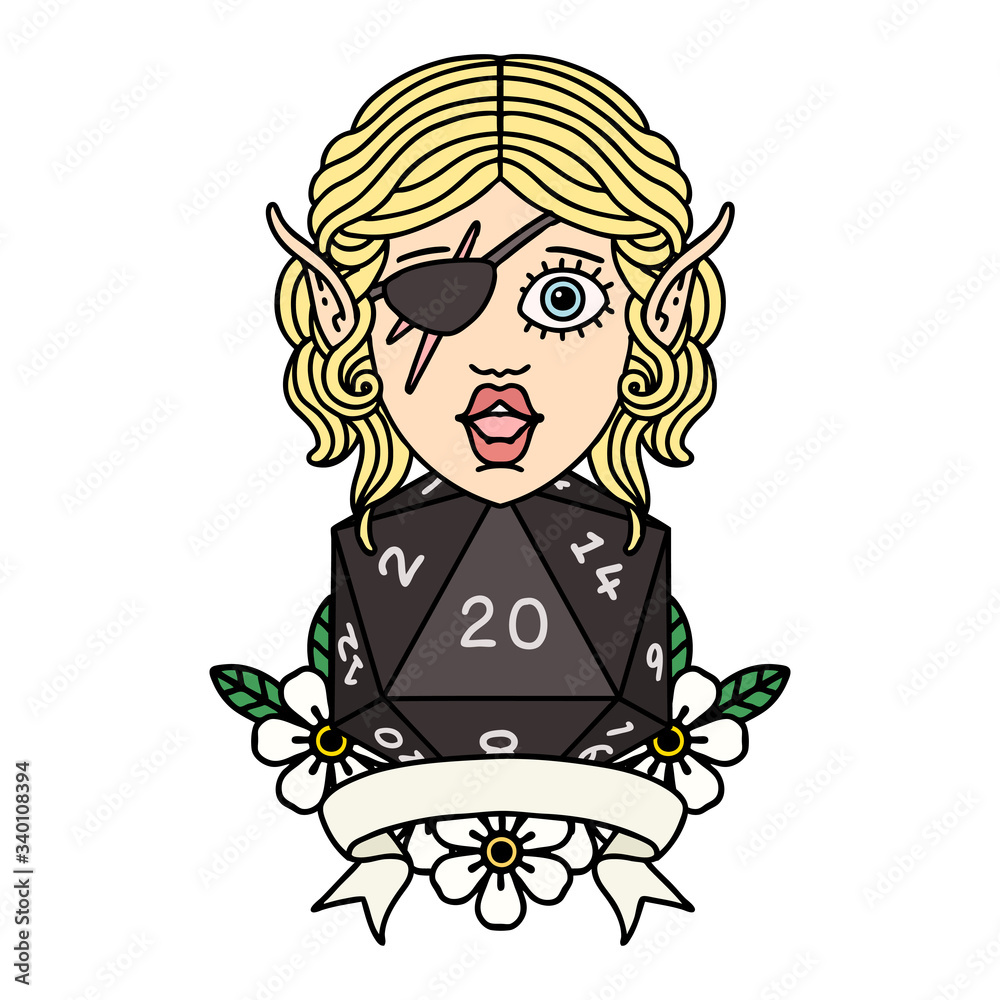 elf rogue character with natural twenty dice roll illustration elf rogue character with natural twenty dice roll illustration