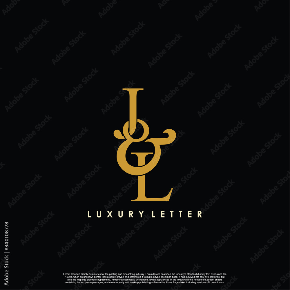 Obraz premium Initial letter J & L JL luxury art vector mark logo, gold color on black background.