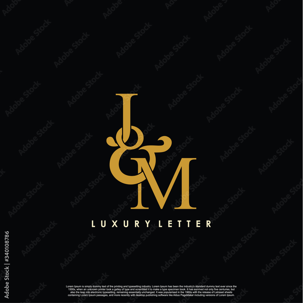 Initial letter J & M JM luxury art vector mark logo, gold color on black background. Initial letter J & M JM luxury art vector mark logo, gold color on black background.