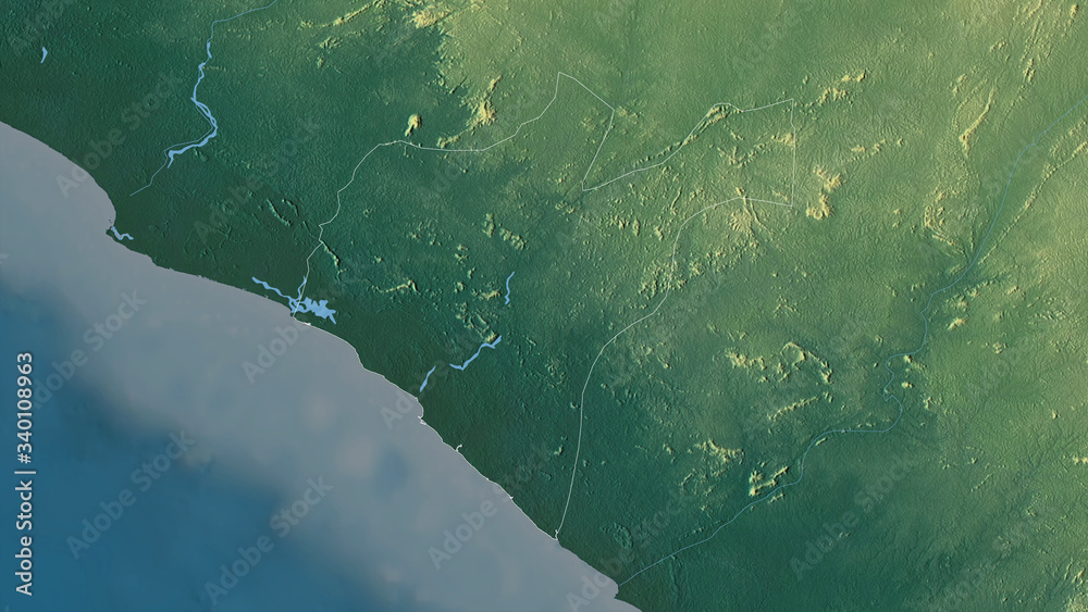 Grand Bassa, Liberia - outlined. Relief