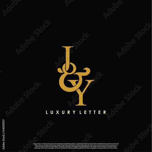 Initial letter J   Y JY luxury art vector mark logo  gold color on black background.