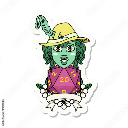 half orc bard with natural 20 dice roll sticker