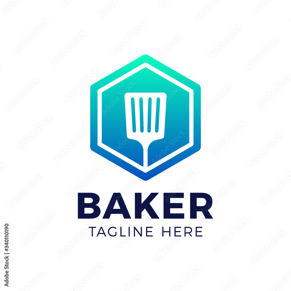 The kitchen spatula vector mark elbow against the background of the hexagon. Vector sign for a cooking show. The kitchen spatula vector mark elbow against the background of the hexagon. Vector sign for a cooking show.