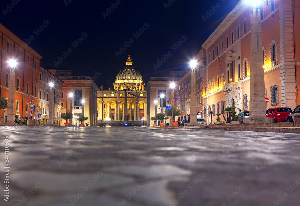 Vatican Basilica di San Pietro in the night
