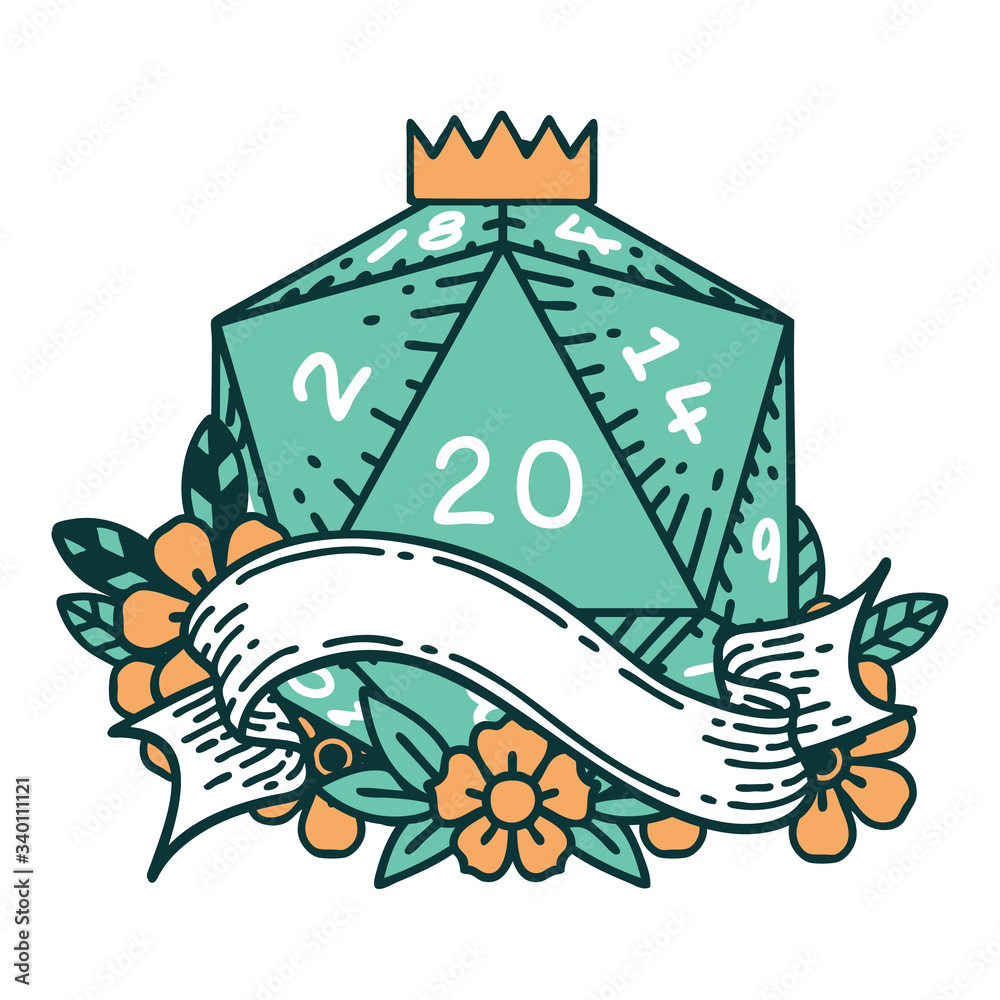 natural twenty D20 dice roll illustration natural twenty D20 dice roll illustration