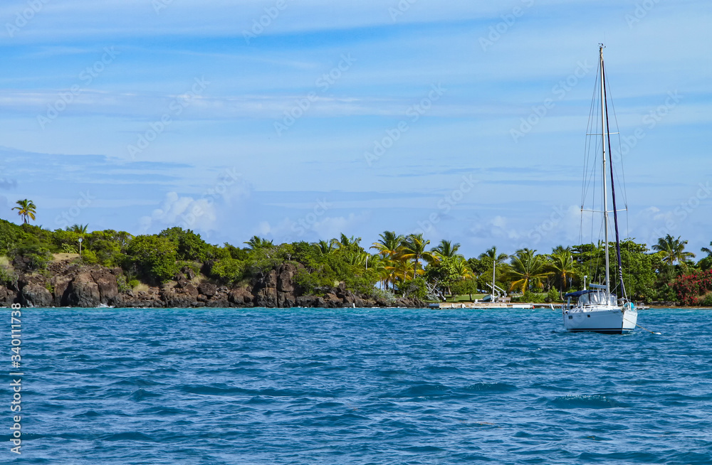 Small Sail Boat Anchored Near Puerto Rico Coast