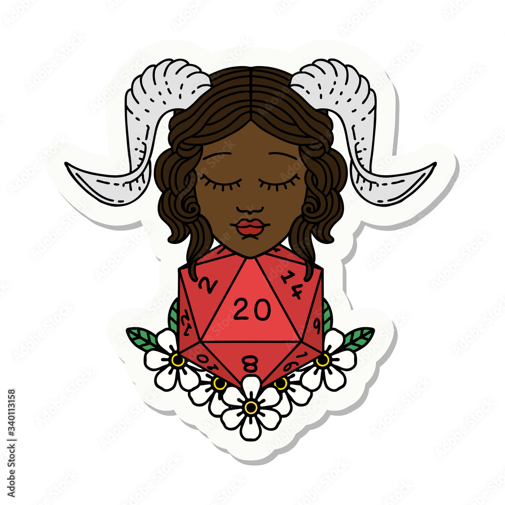 tiefling with natural 20 D20 dice roll sticker tiefling with natural 20 D20 dice roll sticker