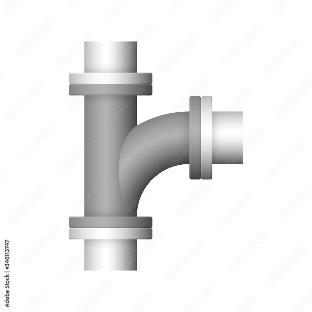 Pipe vector. Connection by flange fitting. For pipeline construction to transport liquid or gas in industry i.e. crude, oil, natural gas. Also water supply infrastructure in plumbing and irrigation.