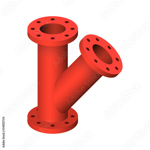 Pipe vector. Connection by flange fitting. For pipeline construction to transport liquid or gas in industry i.e. crude, oil, natural gas. Also water supply infrastructure in plumbing and irrigation.