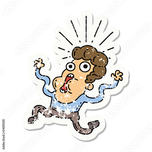 grunge sticker of tattoo style frightened man