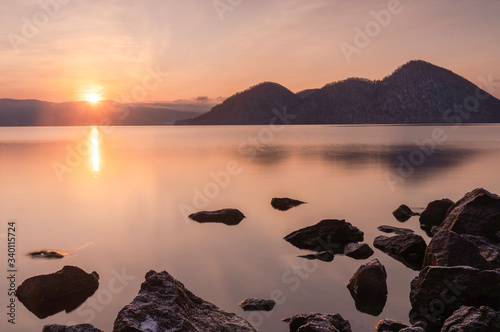 Sunrise lake view in caldera