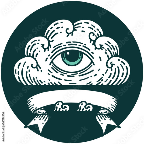 icon with banner of an all seeing eye cloud