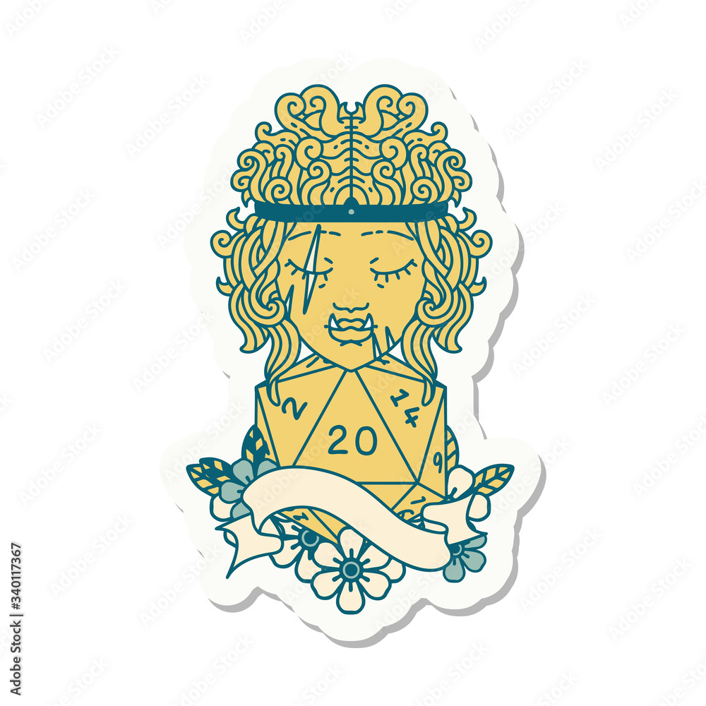 half orc barbarian character with natural twenty dice roll sticker half orc barbarian character with natural twenty dice roll sticker