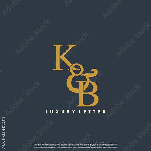 Initial letter K & B KB luxury art vector mark logo, gold color on black background.