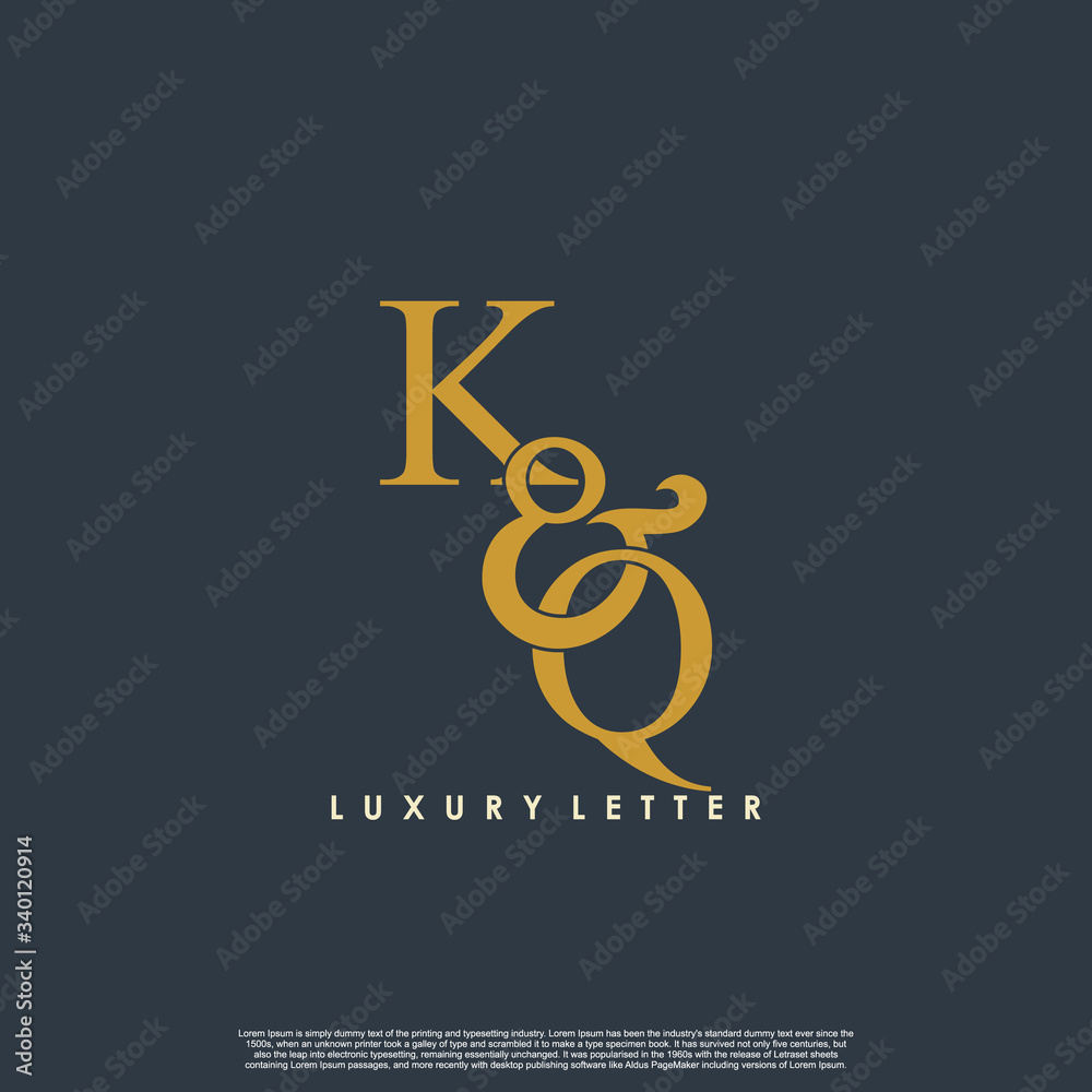 Initial letter K & Q KQ luxury art vector mark logo, gold color on black background. Initial letter K & Q KQ luxury art vector mark logo, gold color on black background.