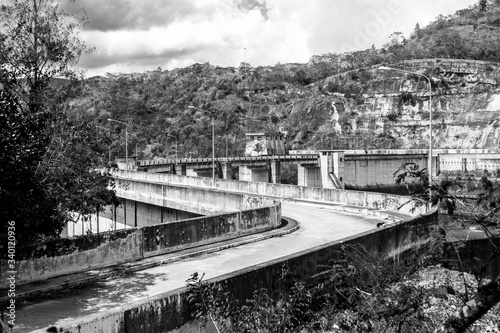 dramatic black and white image of Dam Presa Jiguey in the caribbean mountains of the dominican republic 