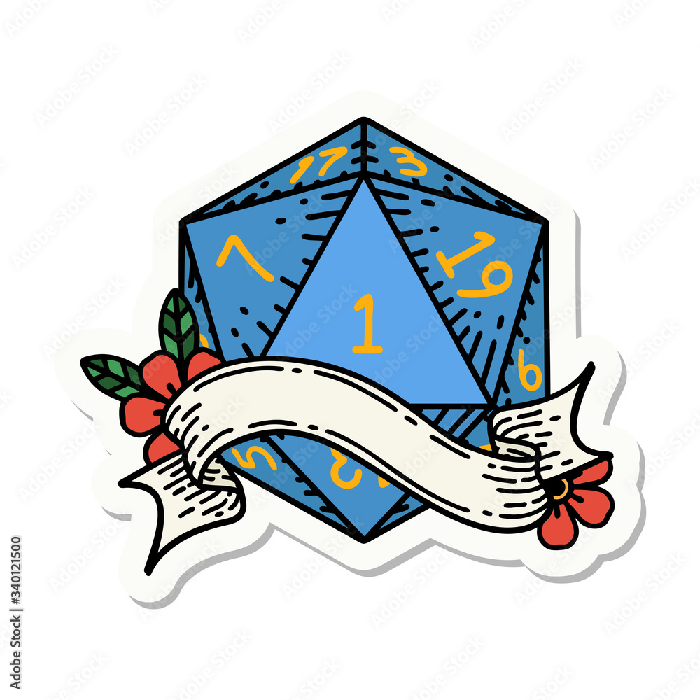 natural one d20 dice roll sticker