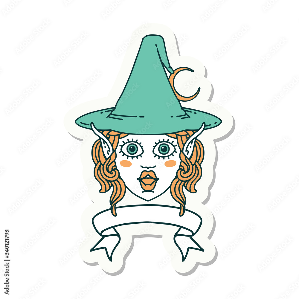 elf mage character face with banner sticker elf mage character face with banner sticker