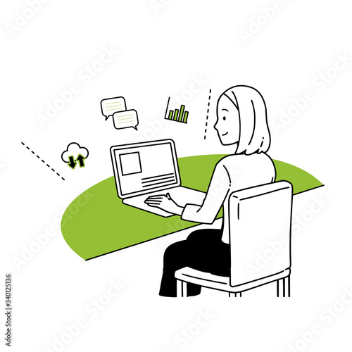 Illustration of a woman doing remote work.