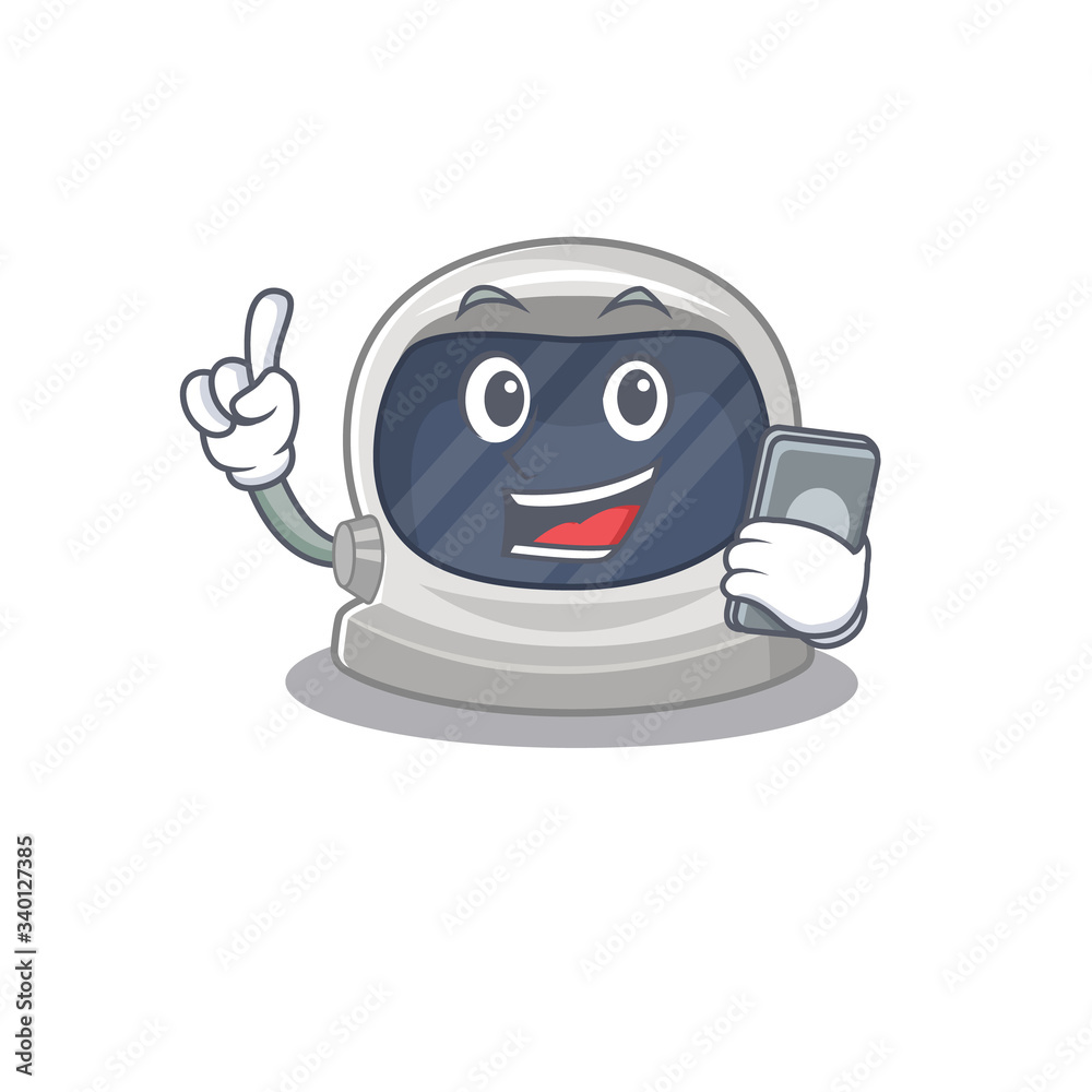 Astronaut helmet cartoon character speaking on phone