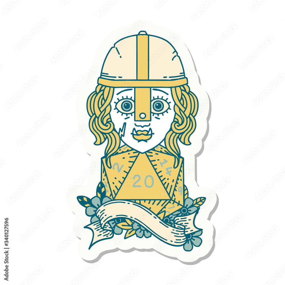 half orc fighter with natural 20 dice roll sticker half orc fighter with natural 20 dice roll sticker