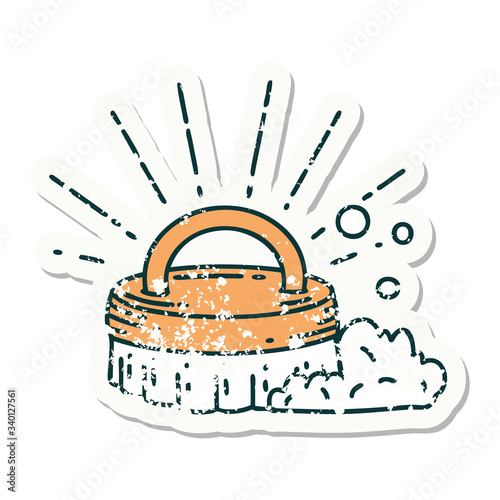grunge sticker of tattoo style scrubbing brush