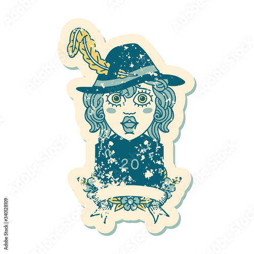 human bard character with natural 20 dice roll illustration