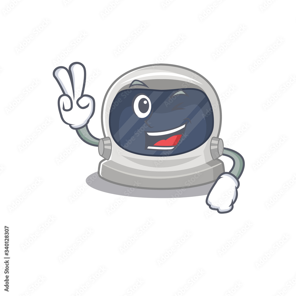 Happy astronaut helmet cartoon design concept with two fingers Happy astronaut helmet cartoon design concept with two fingers