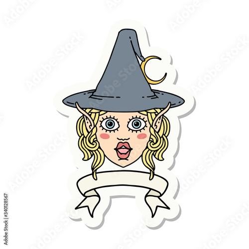 elf mage character face with banner sticker