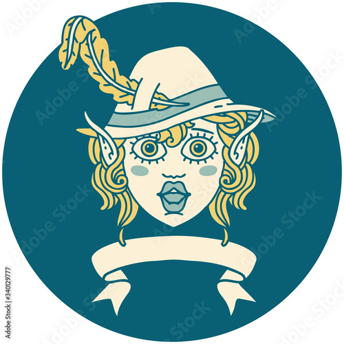 elf bard character face with banner illustration