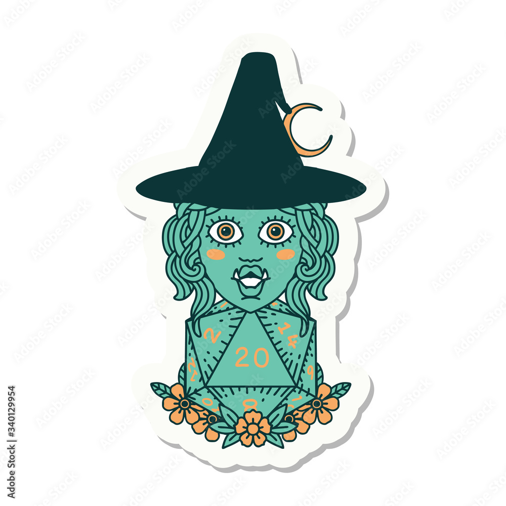 half orc witch with natural twenty dice roll sticker half orc witch with natural twenty dice roll sticker