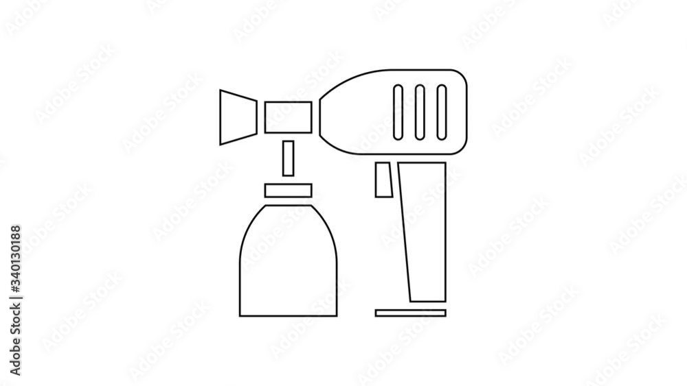 Black line Paint spray gun icon isolated on white background. 4K Video motion graphic animation Black line Paint spray gun icon isolated on white background. 4K Video motion graphic animation