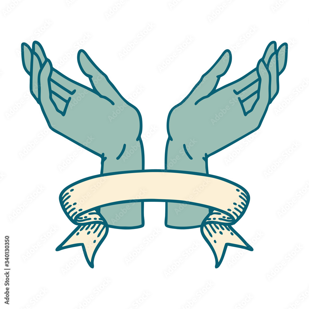 Obraz premium tattoo with banner of open hands