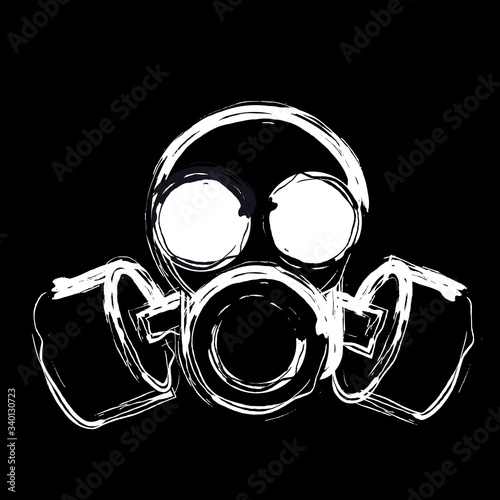 Drawing image of gas mask on black background, vector illustration