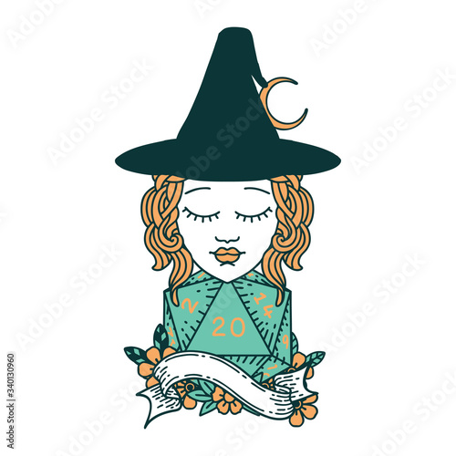 human mage with natural 20 D20 dice roll illustration