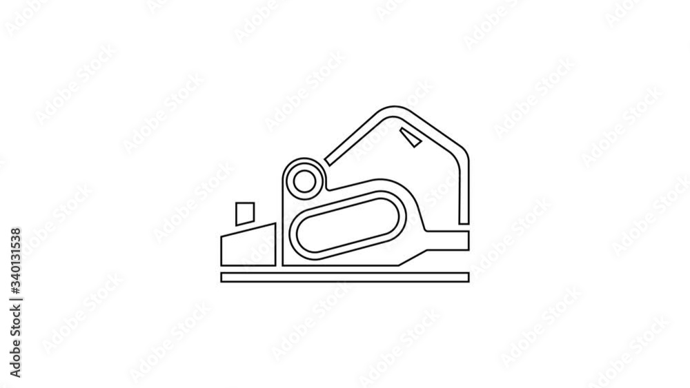 Black line Electric planer tool icon isolated on white background. 4K Video motion graphic animation Black line Electric planer tool icon isolated on white background. 4K Video motion graphic animation