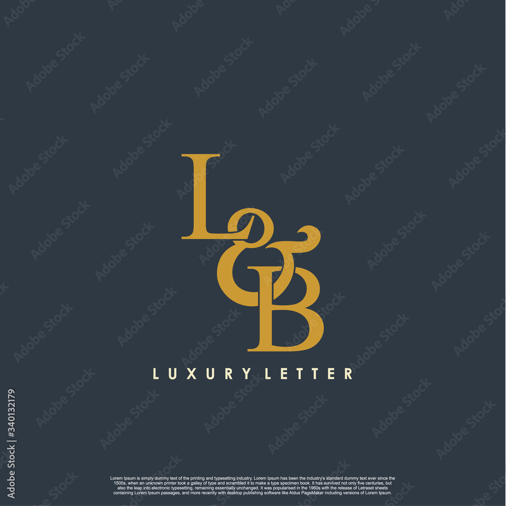 Obraz premium Initial letter L & B LB luxury art vector mark logo, gold color on black background.
