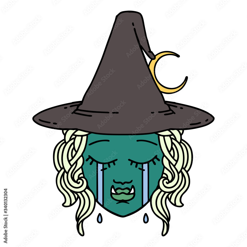 crying half orc witch character face illustration crying half orc witch character face illustration