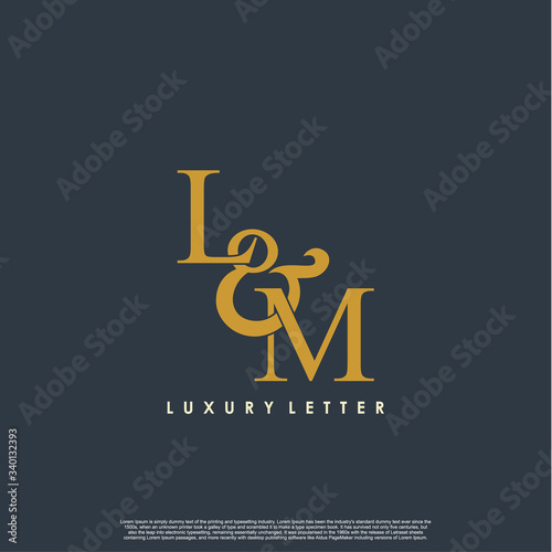Initial letter L & M LM luxury art vector mark logo, gold color on black background.