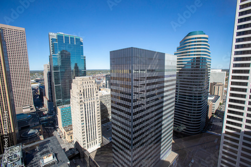 Tall buildings from the top floor of a skyscraper in downtown Minneapolis Minnesota