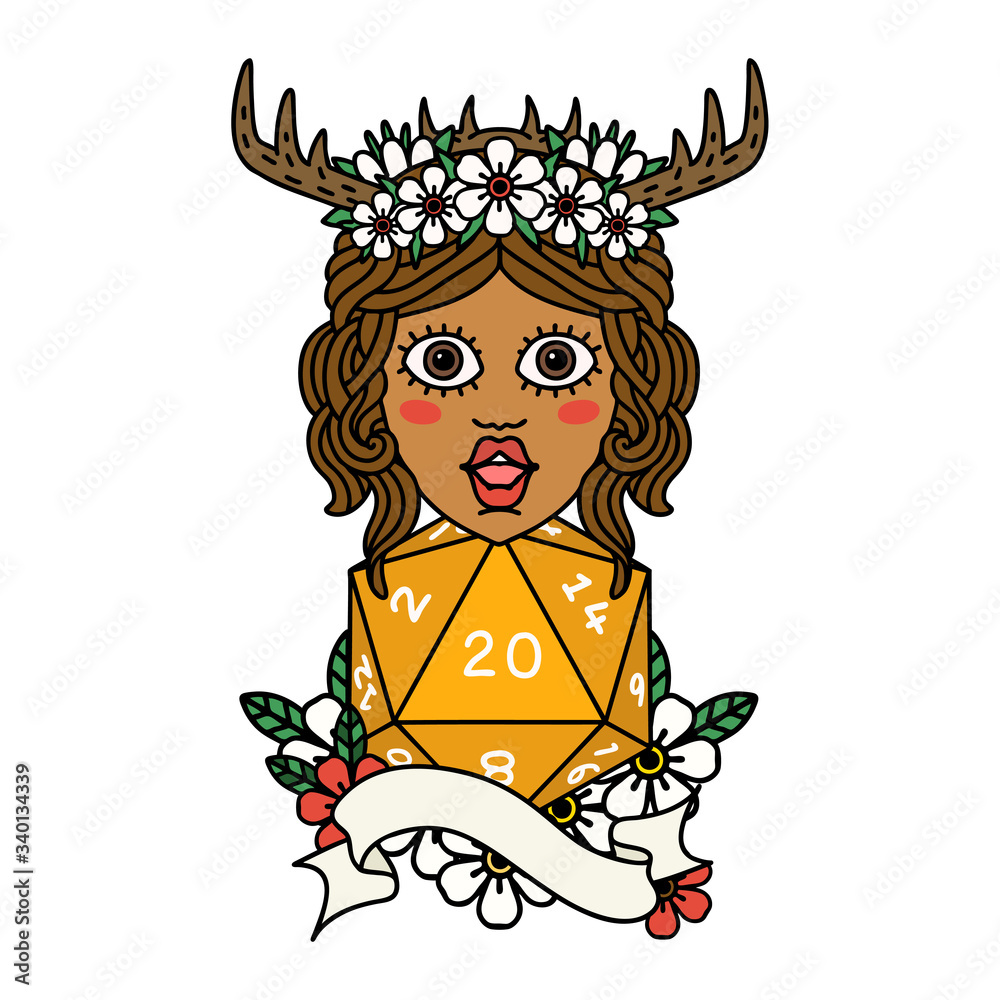 human druid with natural twenty dice roll illustration human druid with natural twenty dice roll illustration