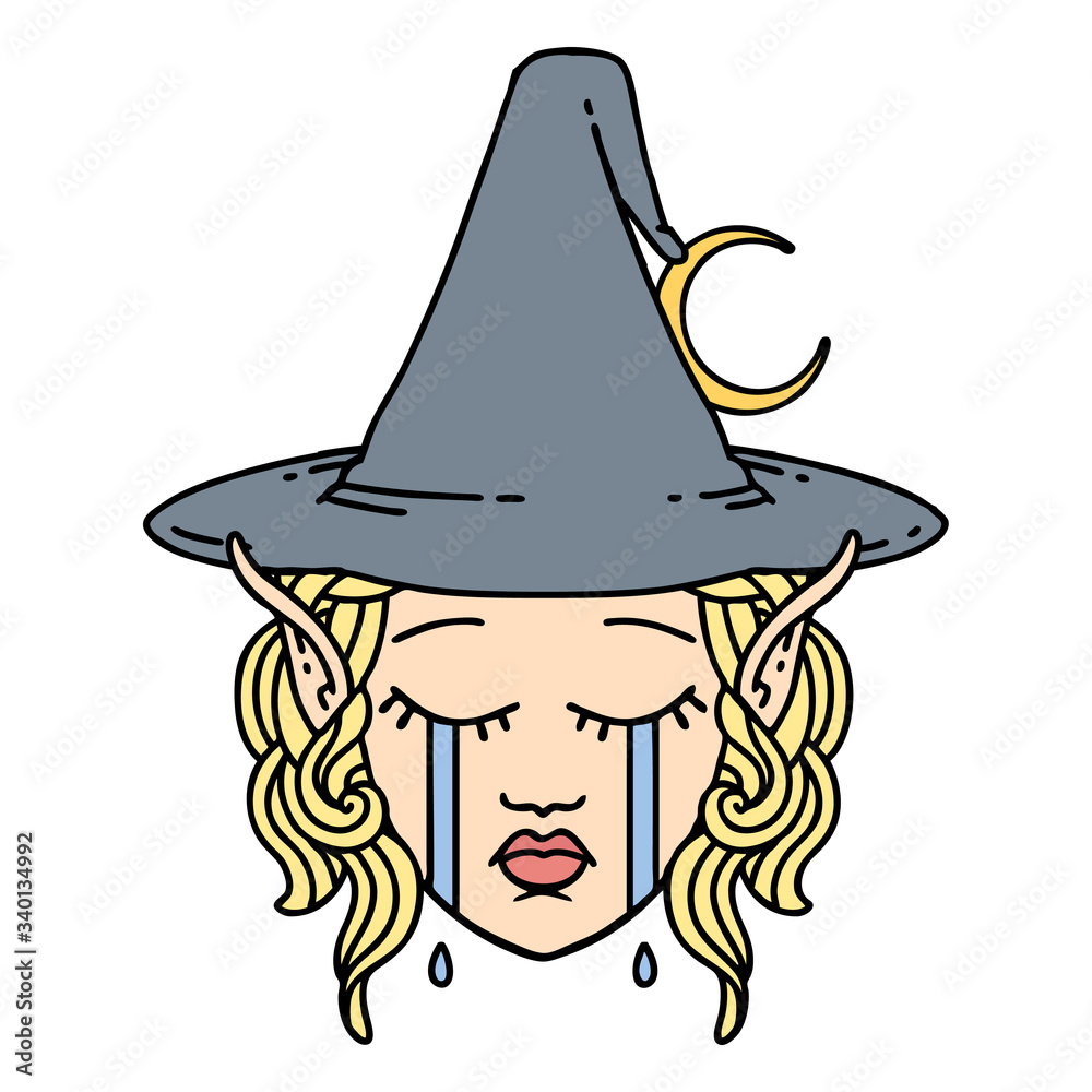 crying elf mage character face illustration crying elf mage character face illustration