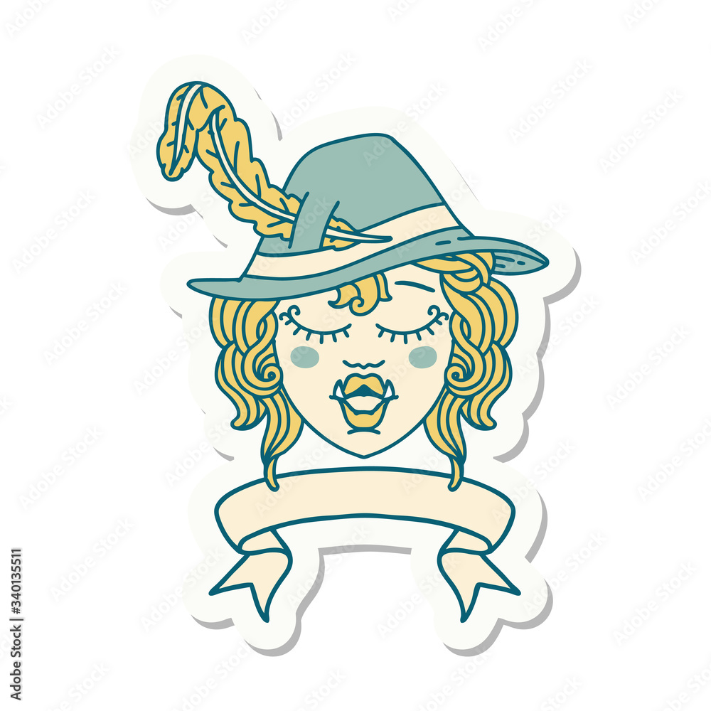 singing half orc bard character with banner sticker