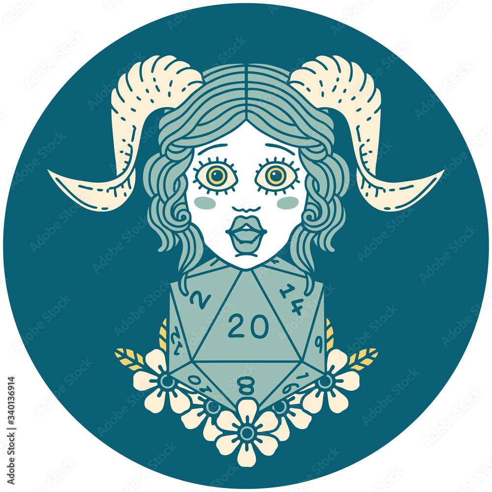 tiefling with natural twenty dice roll icon tiefling with natural twenty dice roll icon