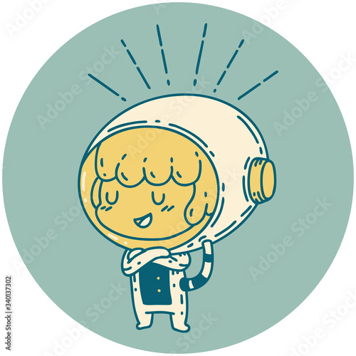 icon of tattoo style woman in astronaut suit