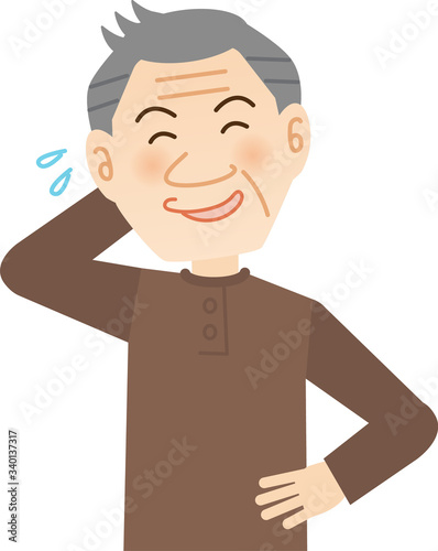 照れる高齢男性