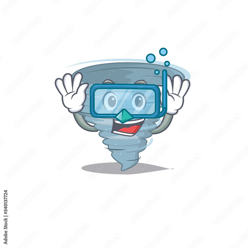 Tornado mascot design concept wearing diving glasses Tornado mascot design concept wearing diving glasses
