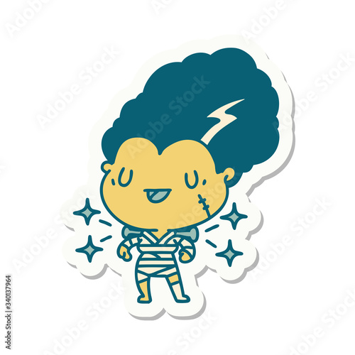 sticker of tattoo style undead zombie bride character