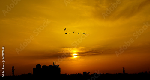 sunset in the town